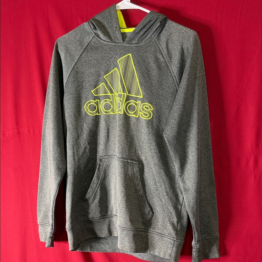 Adidas Charcoal Hoodie with Neon Yellow Logo